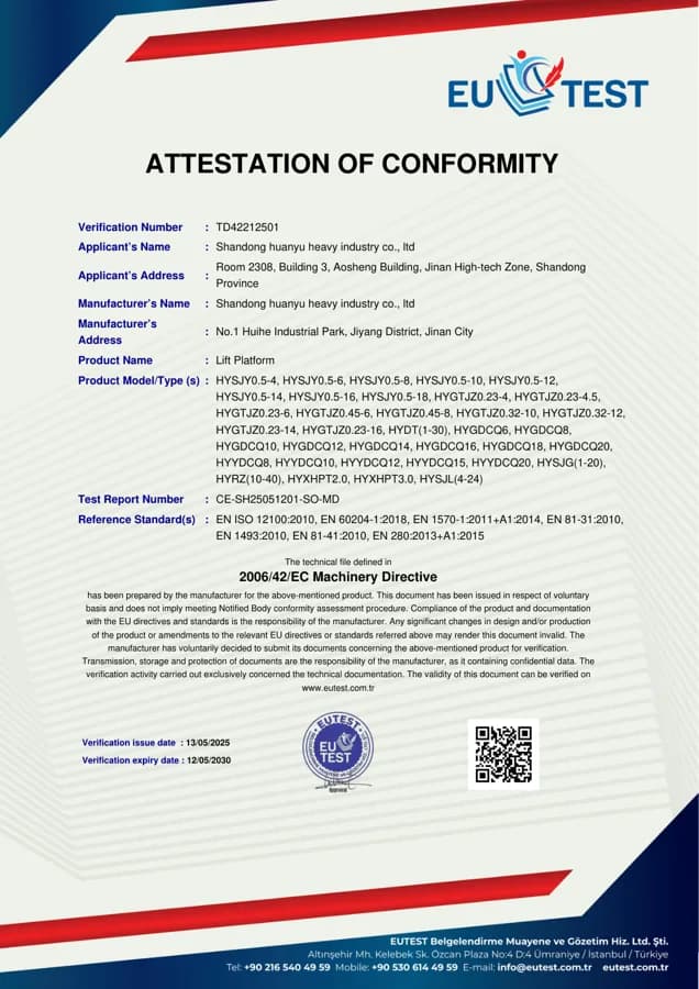 Preview of Huanyu attestation of conformity TD42212501 first page