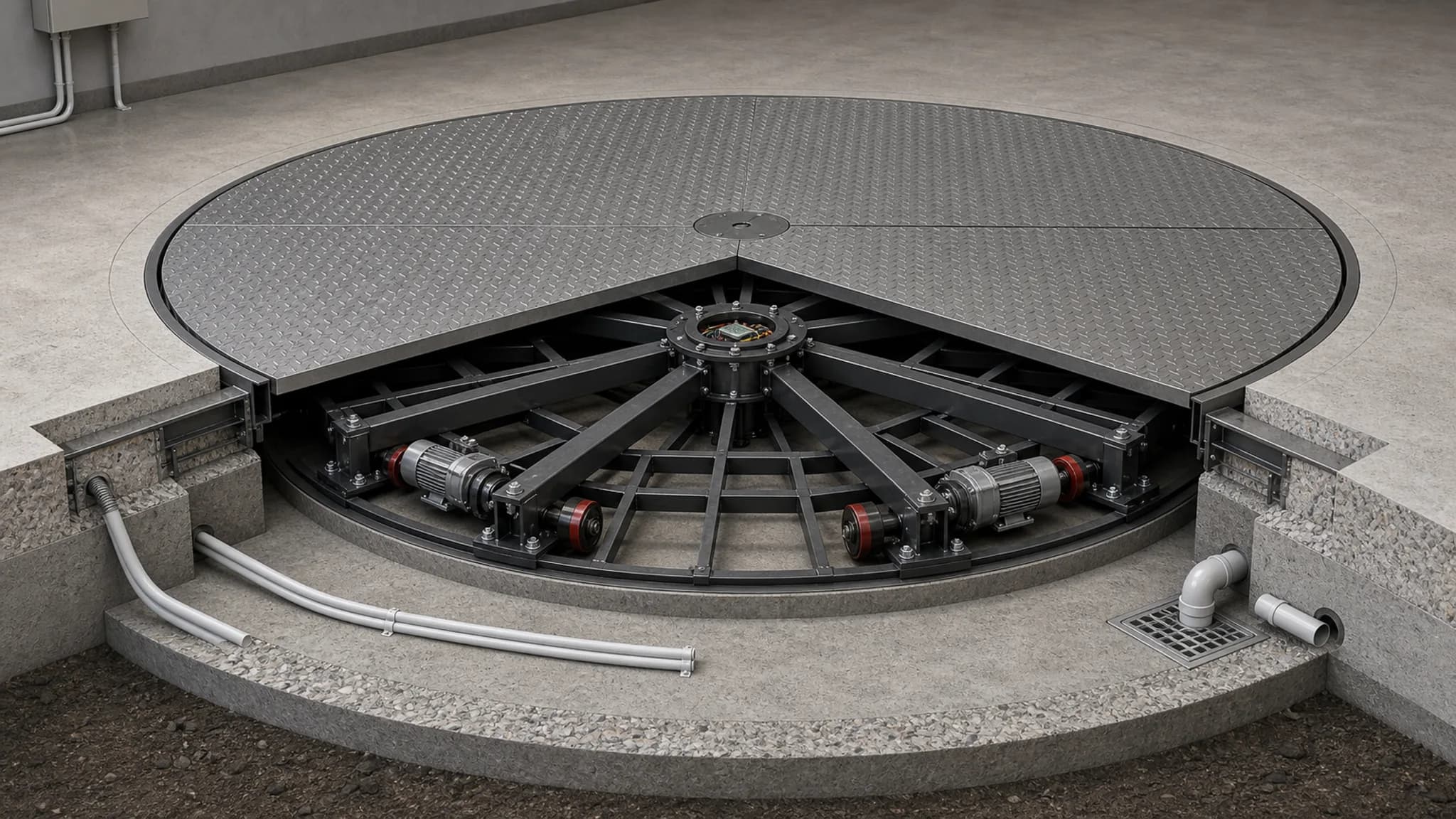 CTA pit-mounted turntable technical base structure cutaway reference